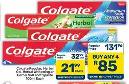 Pick n Pay Hypermarket Colgate Regular, Herbal Gel, Herbal Whitening or Herbal Salt Toothpaste offer