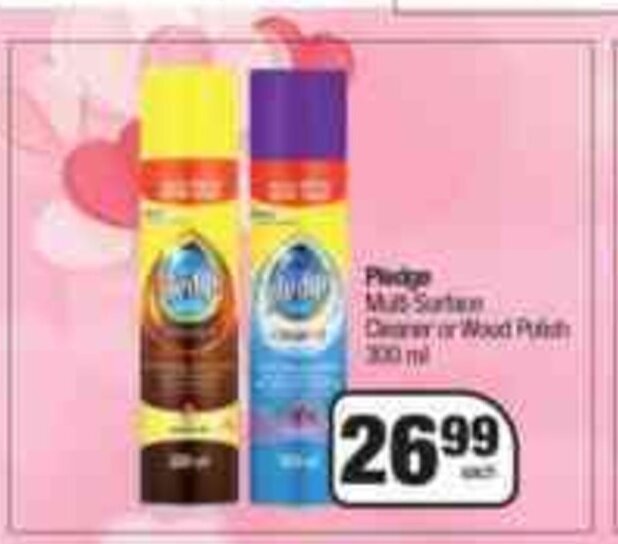 Pledge MultiSurface Cleaner or Wood Polish 300 ml offer at Spar