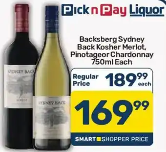 Backsberg Sydney Back Kosher Merlot, Pinotageor Chardonnay