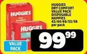 Usave Huggies - dry comfort value pack disposable napppies 42/44/46/52/58 offer