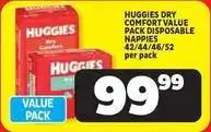 Usave Huggies - dry comfort value pack disposable napppies 42/44/46/52 per pack offer