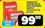 Usave Huggies - dry comfort value pack disposable napppies 42/44/46/52/58 per pack offer