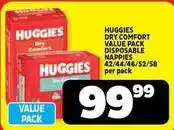 Usave Huggies - dry comfort disposable nappies 42/46/46/52/58 per pack offer