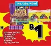 Usave Choc pillows / casa-mia real tea biscuits / crazy ice pops offer