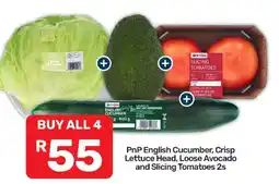 Pick n Pay PnP English Cucumber, Crisp Lettuce Head, Loose Avocado and Slicing Tomatoes 2s offer
