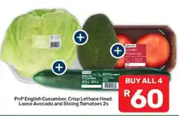 Pick n Pay PnP English Cucumber, Crisp Lettuce Head, Loose Avocado and Slicing Tomatoes 2s offer