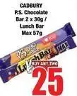 Boxer Cadbury - p.s. chocolate bar 2 x 30g / lunch bar max 57g offer