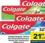 Pick n Pay Hypermarket Colgate - regular, herbal gel, herbal whitening or herbal salt toothpaste offer