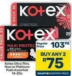 Pick n Pay Hypermarket Kotex - ultra thin, maxi or platinum pads assorted offer