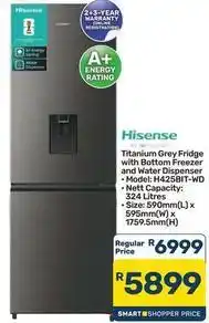 Pick n Pay Hypermarket Hisense - titanium grey fridge with bottom freezer and water dispenser offer