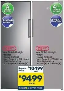 Pick n Pay Hypermarket Defy - inox finish upright freezer model: dfu300 / fridge model: dfd430 offer