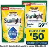 Pick n Pay Hypermarket Sunlight - regular dishwashing liquid 750ml refill offer