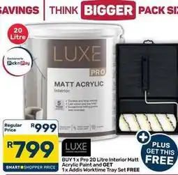 Pick n Pay Hypermarket Addis - pro 20 litre interior matt acrylic paint and addit worktime tray set offer