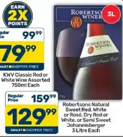 Pick n Pay Robertsons Natural Sweet Red, White or Rosé, Dry Red or White, or Semi Sweet Johannisberger offer