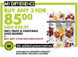 Woolworths My Difference 100% Fruit & Vegetable Juice Blends offer