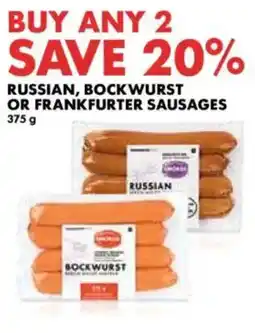 Woolworths Russian, Bockwurst or Frankfurter Sausages offer