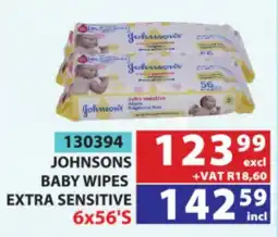 Arrow Cash And Carry JOHNSONS BABY WIPES EXTRA SENSITIVE offer