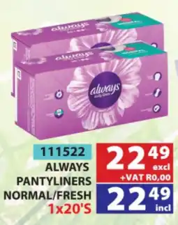 Arrow Cash And Carry ALWAYS Pantyliners Normal/Fresh offer