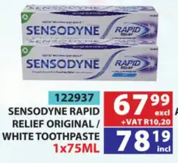 Arrow Cash And Carry SENSODYNE RAPID RELIEF ORIGINAL / WHITE TOOTHPASTE offer