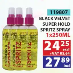 Arrow Cash And Carry Black Velvet Super Hold Spritz Spray offer