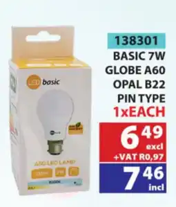 Arrow Cash And Carry LED basic BASIC 7W GLOBE A60 OPAL B22 PIN TYPE offer