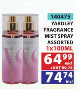 Arrow Cash And Carry Yardley Fragrance Mist Spray Assorted offer