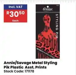 Africa Cash and Carry Annie/Savage Metal Styling Pik Plastic Asst. Prints offer