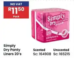 Africa Cash and Carry Simply Dry Panty Liners 20's offer
