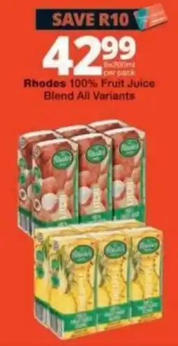 Checkers Rhodes 100% Fruit Juice Blend All Variants offer