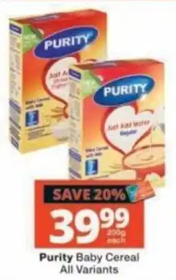 Checkers Purity Baby Cereal offer