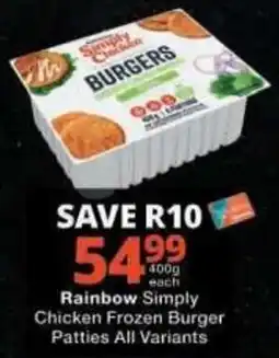Checkers Rainbow Simply Chicken Frozen Burger Patties offer