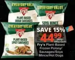 Checkers Fry's Plant-Based Frozen Polony/Sausages/Soya Mince/Hot Dogs offer