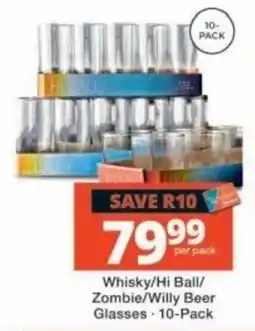 Checkers Whisky/Hi Ball/Zombie/Willy Beer Glasses offer