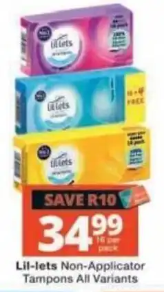 Checkers Lil-lets Non-Applicator Tampons offer