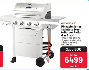 Megamaster Pinnacle Series Stainless Steel 4-Burner Patio Gas Braai