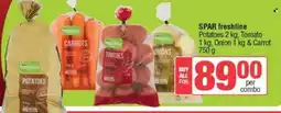 Spar SPAR freshline Potatoes 2 kg, Tomato 1 kg, Onion 1 kg & Carrot 750 g offer