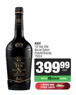 Spar Tops KWV 10 Year Old Barrel Select Potstill Brandy offer