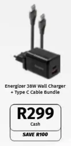 Vodacom Energizer 38W Wall Charger + Type C Cable Bundle offer