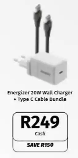Vodacom Energizer 20W Wall Charger + Type C Cable Bundle offer