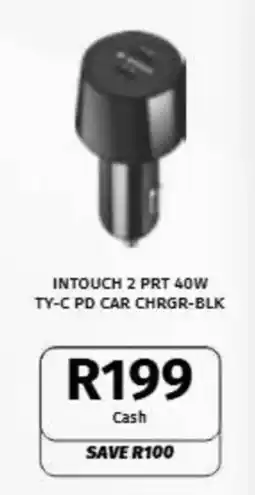 Vodacom INTOUCH 2 PRT 40W TY-C PD CAR CHRG- BLK offer