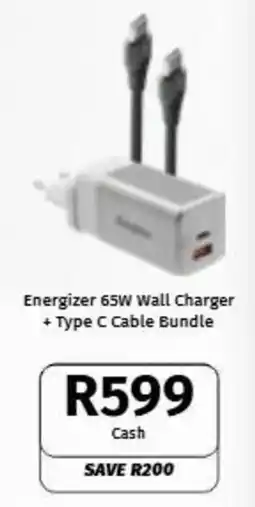 Vodacom Energizer 65W Wall Charger + Type C Cable Bundle offer