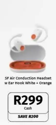 Vodacom SF Air Conduction Headset w Ear Hook White + Orange offer