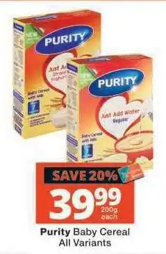 Checkers Purity Baby Cereal offer