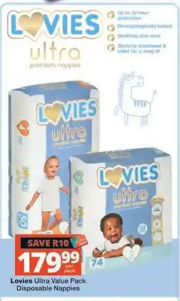 Checkers LOVIES ULTRA VALUE PACK DISPOSABLE NAPPIES offer