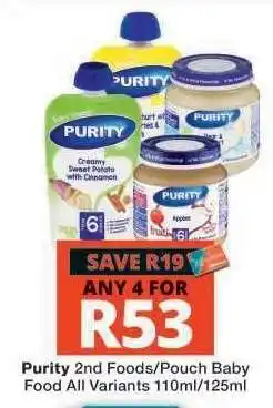 Checkers Purity 2nd Foods/Pouch Baby Food offer