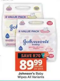 Checkers JOHNSON'S Baby Wipes (All variants) offer