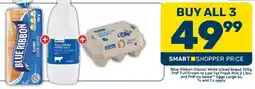 Pick n Pay Blue Ribbon Classic White Sliced Bread, PnP Full Cream or Low Fat Fresh Milk and PnP no name Eggs Large offer