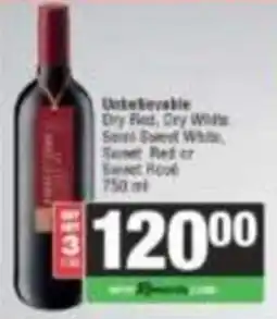 SuperSpar Unbelievable Dry Red, Dry White, Semi Sweet White, Sweet Red or Sweet Red offer