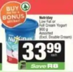 SuperSpar Nutriday Low Fat or Full Cream Yogurt Assorted offer