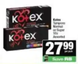 Spar Kotex Tampons Normal or Super 16s Assorted offer